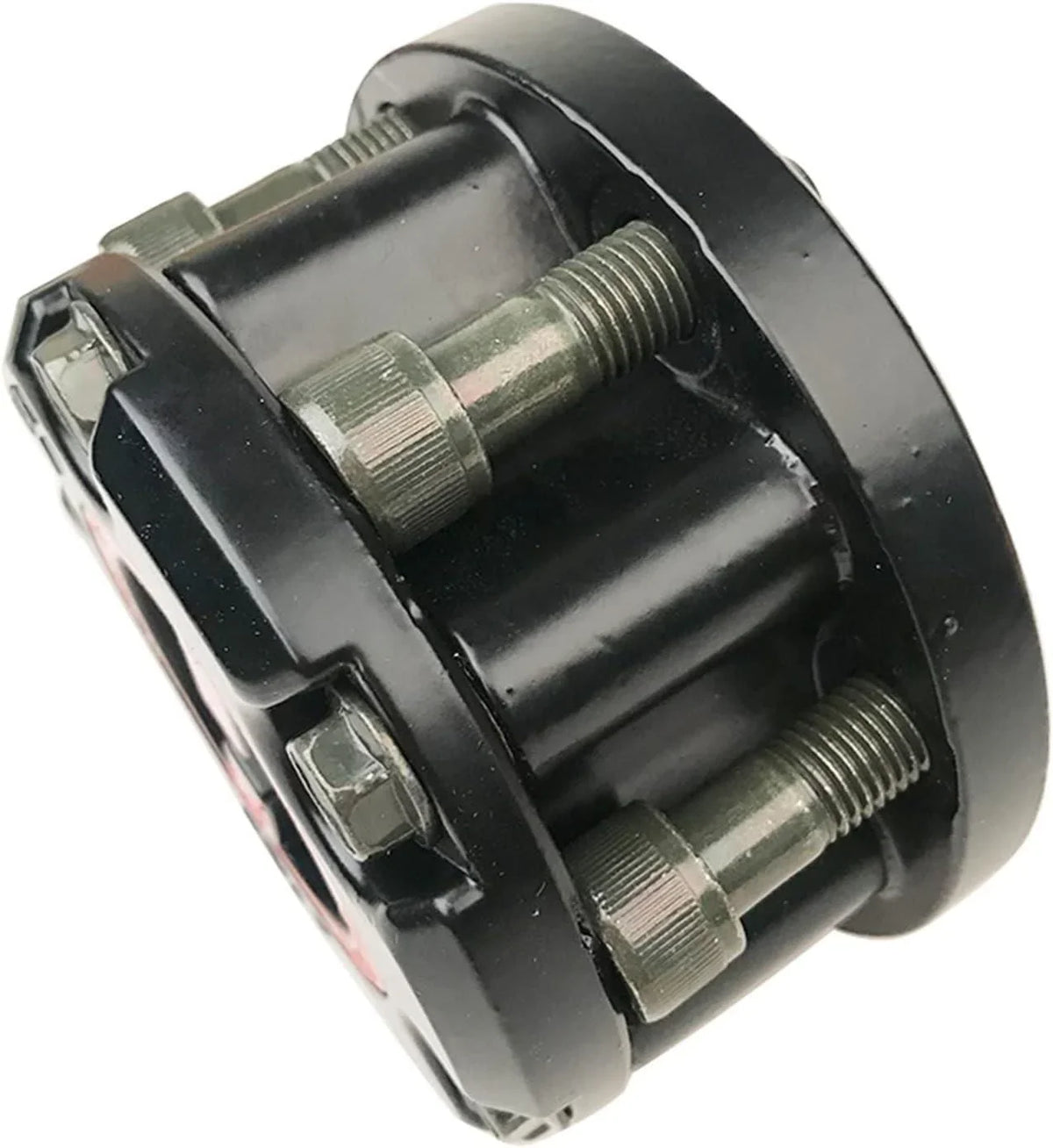 Black tractor PTO clutch with threaded bolts, heavy-duty farm equipment part