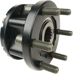 Black tractor wheel hub with threaded bolts and gear teeth, compatible with AGCO and EATON parts