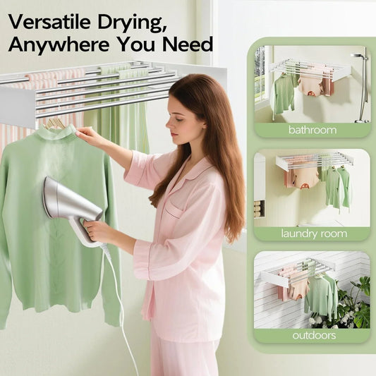 90 CM Foldable Clothes Towel Drying Rack Wall Mounted Clothes Drying Rack White