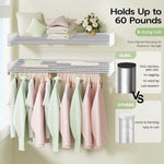 Heavy-duty wall-mounted drying rack with 6 stainless steel rods, holds up to 60 lbs, ideal for clothes drying