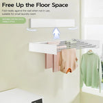 Wall-mounted folding drying rack for small laundry rooms, saving floor space with clothes hanging