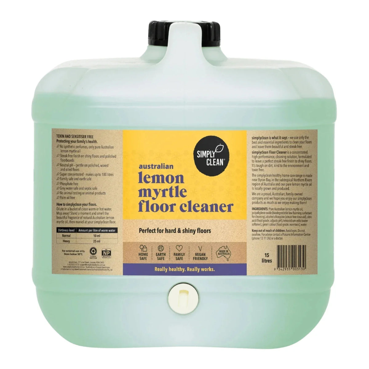 Simply Clean Australian Lemon Myrtle Floor Cleaner, 15L jug for hard shiny floors, eco-friendly & family safe