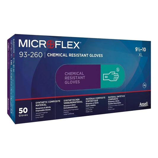 Microflex 93-260 Chemical Protection Gloves, XL, Green Box of 50