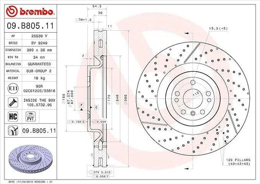BREMBO DISC BRAKE ROTOR 09.B805.11 MERCEDES-BENZ A1664210512 (just 1) GLE GLS GL