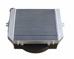 Aluminum intercooler for tractor or truck engine cooling system, heavy-duty design with finned core and mounting tabs