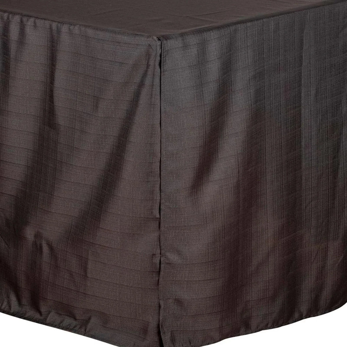 Dark brown textured tablecloth with pleated skirt, ideal for events and dining tables