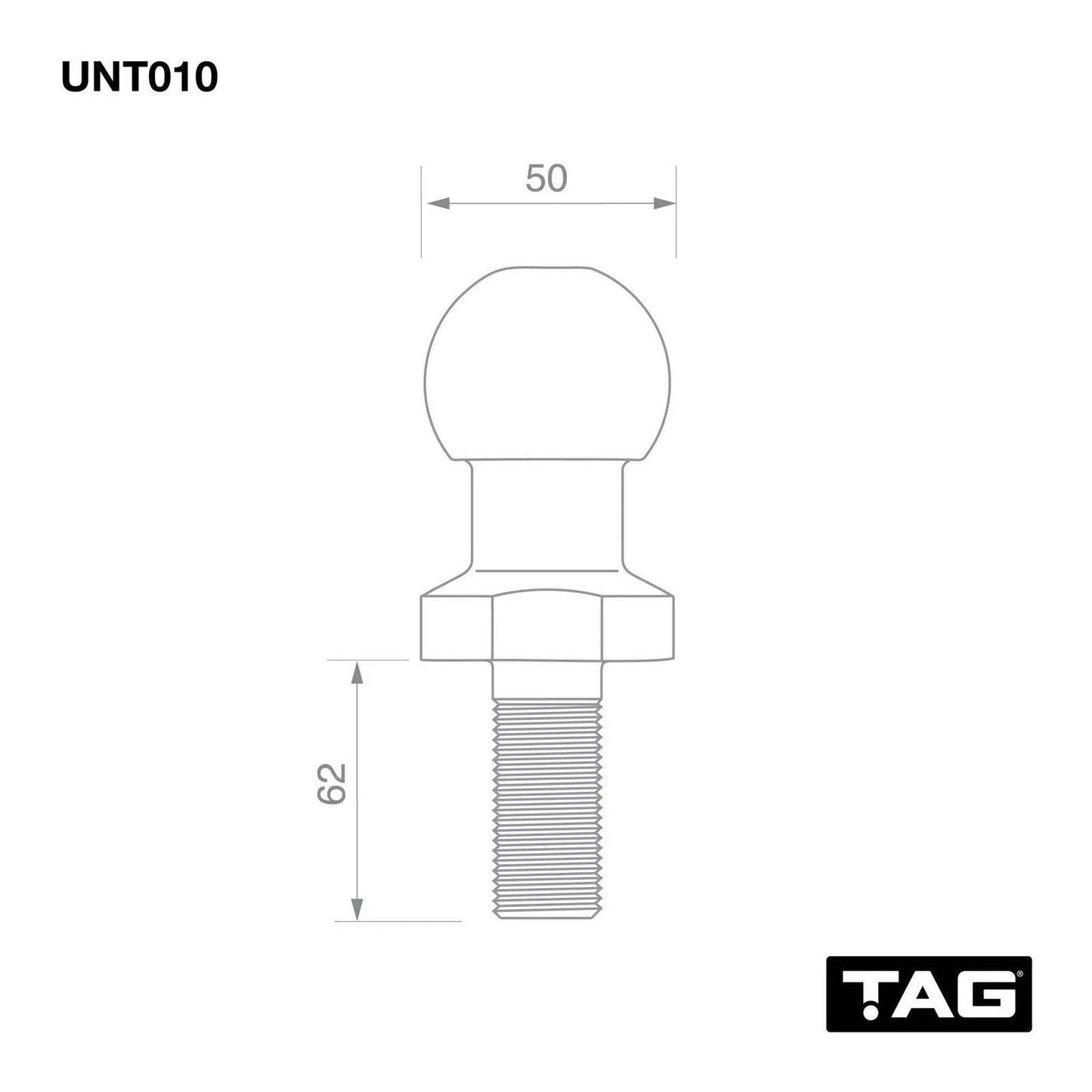 TAG Chrome Standard 50mm Towball 3500kg 3.5T Tonne Towing ADR rated