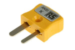 Yellow ANSI K thermocouple connector with RS logo, industrial electrical component