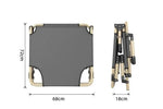 Compact foldable camping chair with 72cm height, 68cm width, 18cm folded size, ideal for outdoor use
