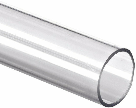 Clear acrylic plastic tubing round pipe, 43mm diameter, 117cm length, close-up view