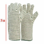 Pair of striped, terry gauntlet oven gloves, 35 cm long, workwear safety kitchen mitts