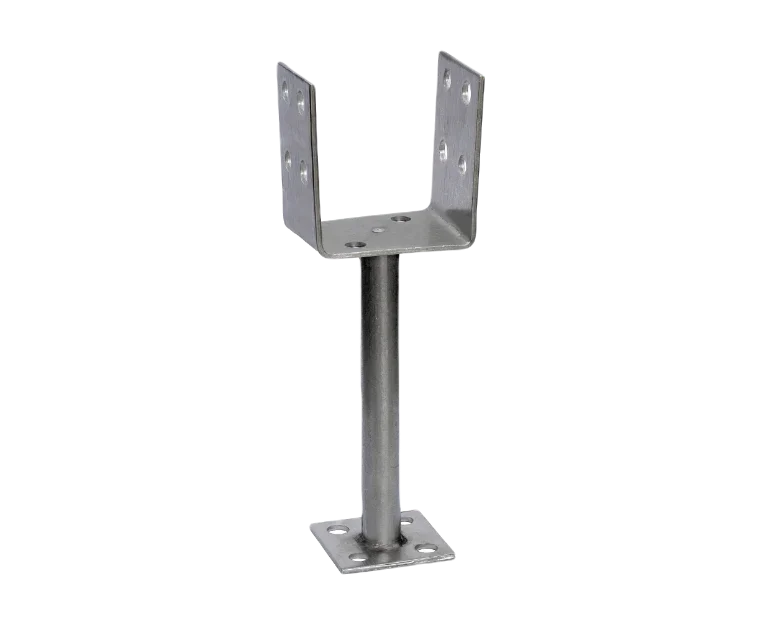 Metal mounting bracket with vertical pole and base plate for industrial equipment