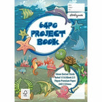 Kids project book with 64 pages, underwater cartoon sea animals, 18mm dotted thirds.