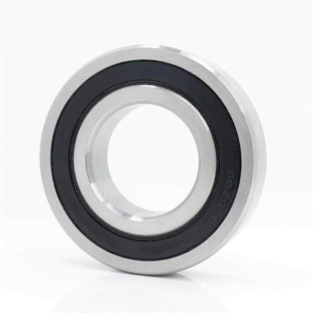 Deep groove radial ball bearing with metal and black seal, isolated on white background