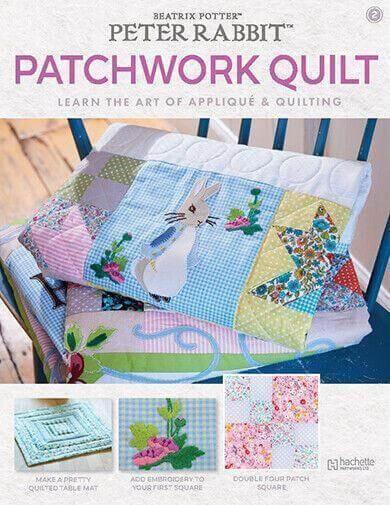 Patchwork quilt kit with Peter Rabbit design, magazine cover featuring fabric and patterns