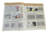Patchwork quilt kit instruction booklet with fabric cutting and sewing steps, flat lay view.