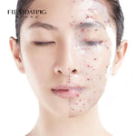 Woman with half face covered by rose hydrating peel-off jelly mask for skin care