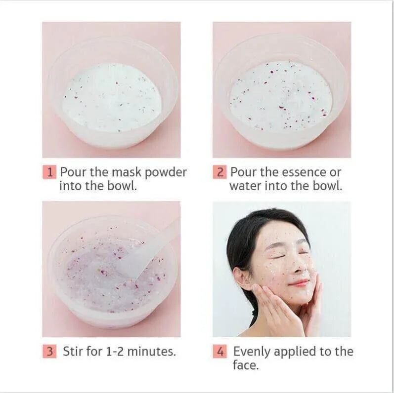 Step-by-step guide for mixing and applying hydrating peel-off jelly mask to the face