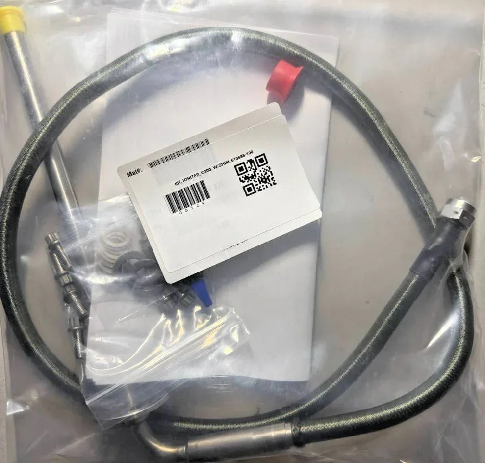 Igniter kit with hose and fittings for tractor parts, packaged with barcode label