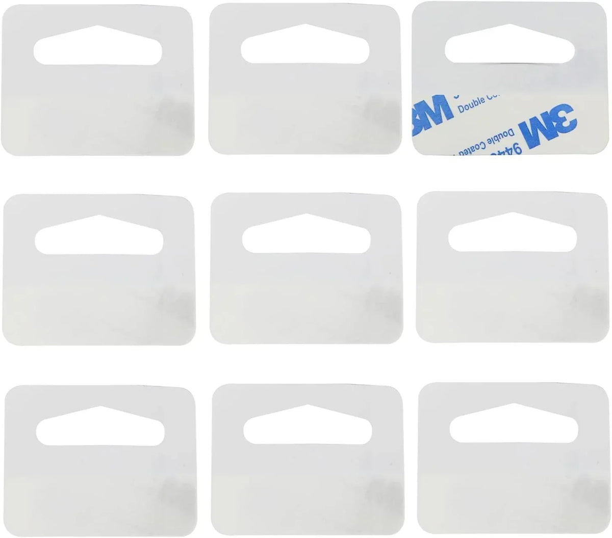 3M double coated adhesive mounting tabs for secure attachment, clear plastic with hanging slots