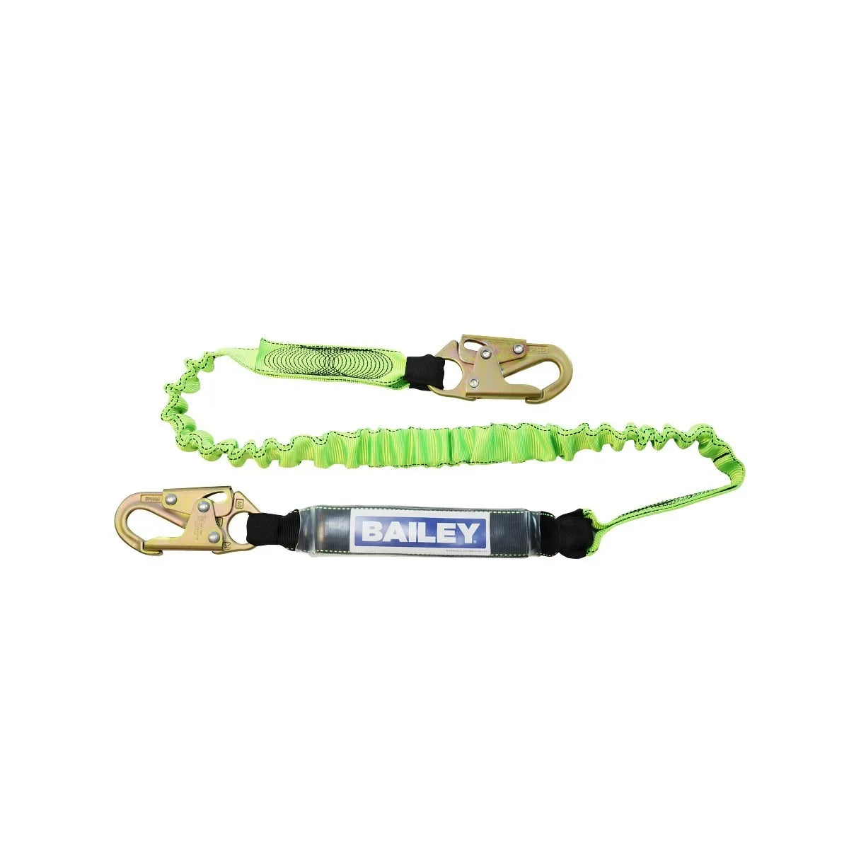 Bright green Bailey safety lanyard with metal hooks for fall protection equipment