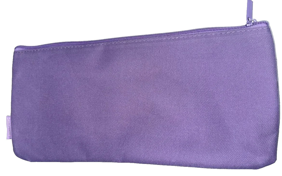 Purple fabric zippered pouch, rectangular pencil case or makeup bag, isolated on white background