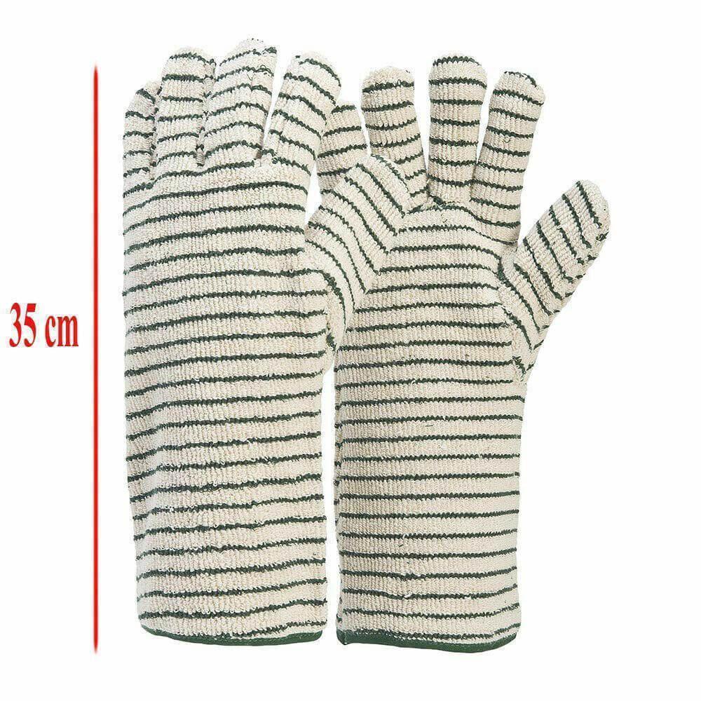 Striped safety work gloves, 35 cm long, suitable for industrial or cold storage use