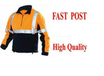 High visibility men's safety jacket with orange and navy colors, 3M reflective strips, quarter zip