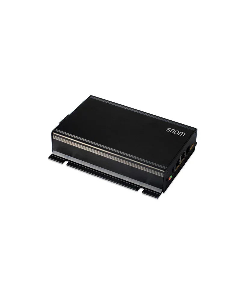Snom office phone system device with Ethernet ports and indicator lights