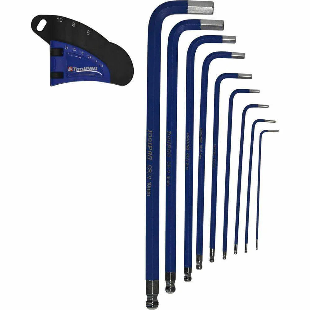 Metric hex key set, 9 blue chrome vanadium steel L-keys with size holder, hand tools
