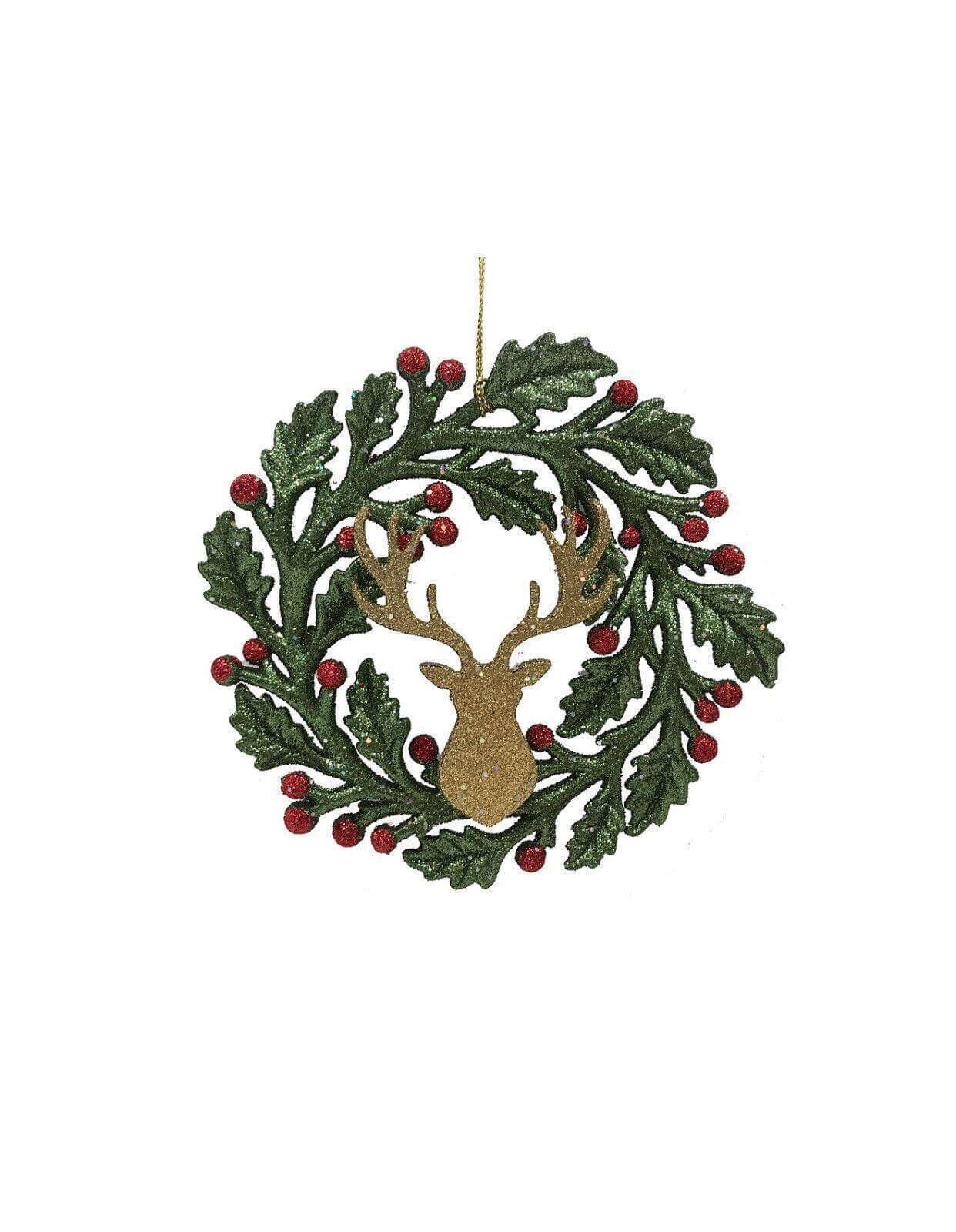 13CM WREATH WITH DEER HEAD ORNAMENT Sculpture Christmas tree pendant - Australian Empire Shop