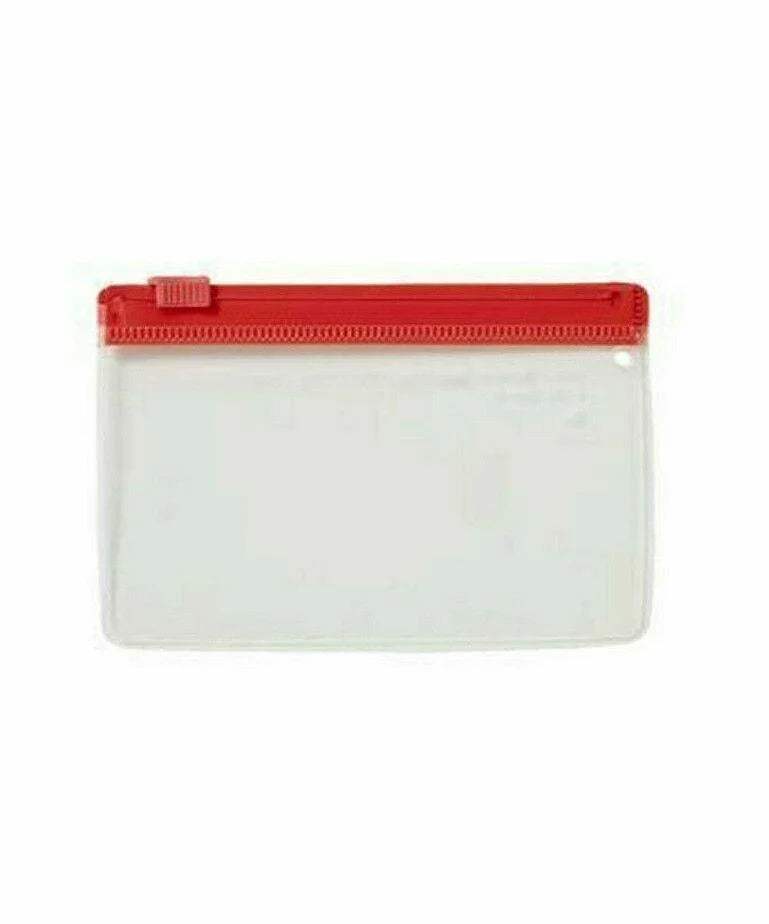 Clear zip mesh document storage wallet with red zipper, 110 x 210 mm, for paper organization
