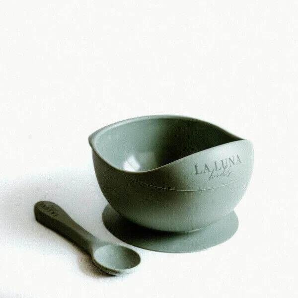 5 Pieces KIDS Bundle- Silicone Bib, Plate and Shell Bowl Feeding Set Sage - Australian Empire Shop