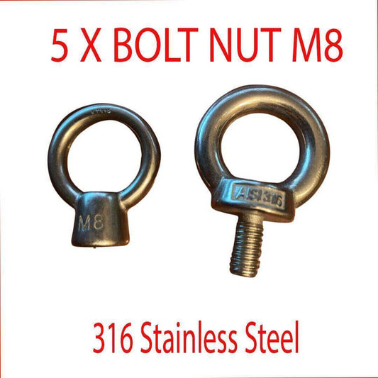 5X Eye Bolt NUT Collared Roof Rack Boat Shade Sail Stainless Steel 316 - Australian Empire Shop