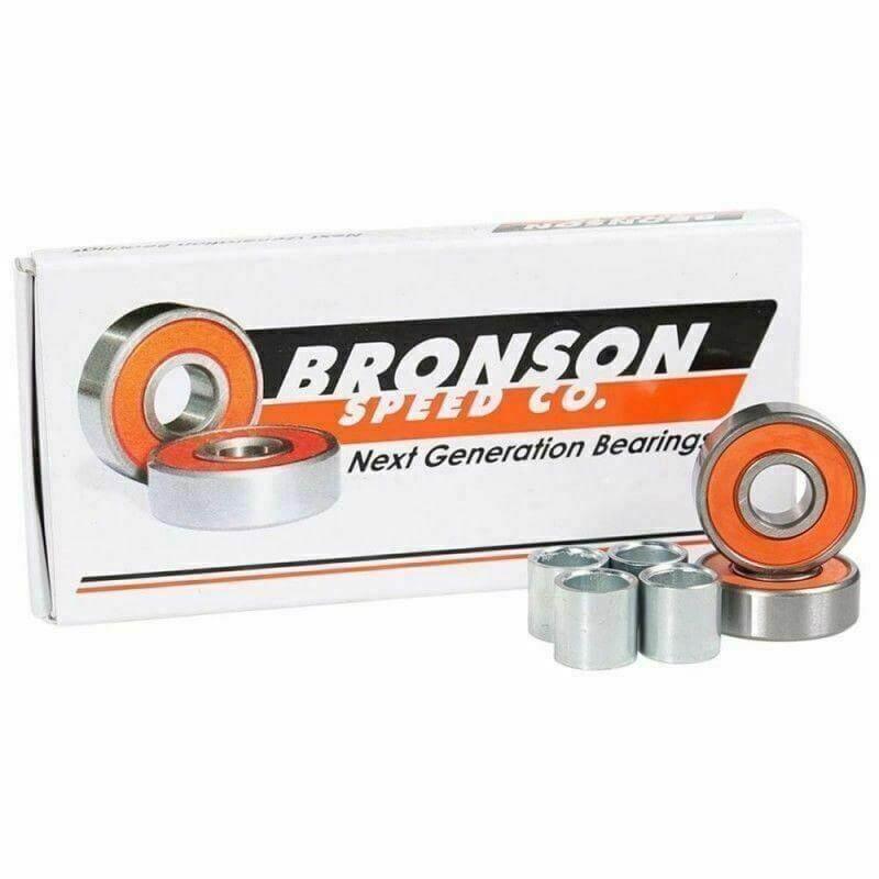 Set of eight metal ball bearings with orange seals and packaging labeled 'Next Generation Bearings'.