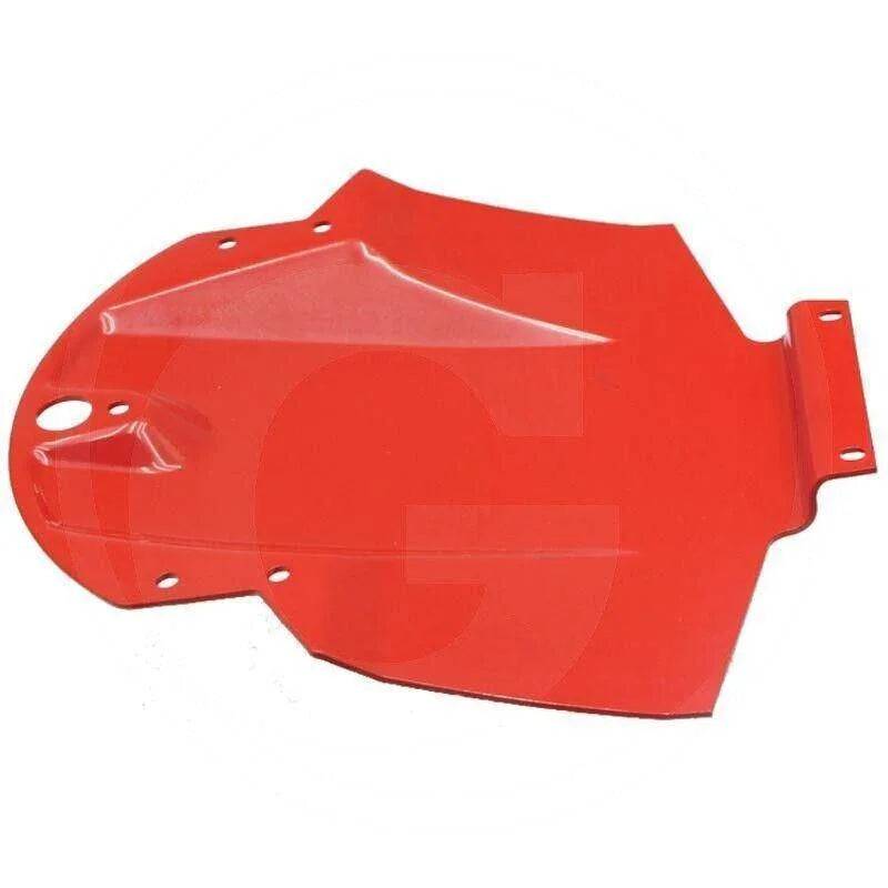 Red metal tractor skid plate part with mounting holes, compatible with AGCO machinery