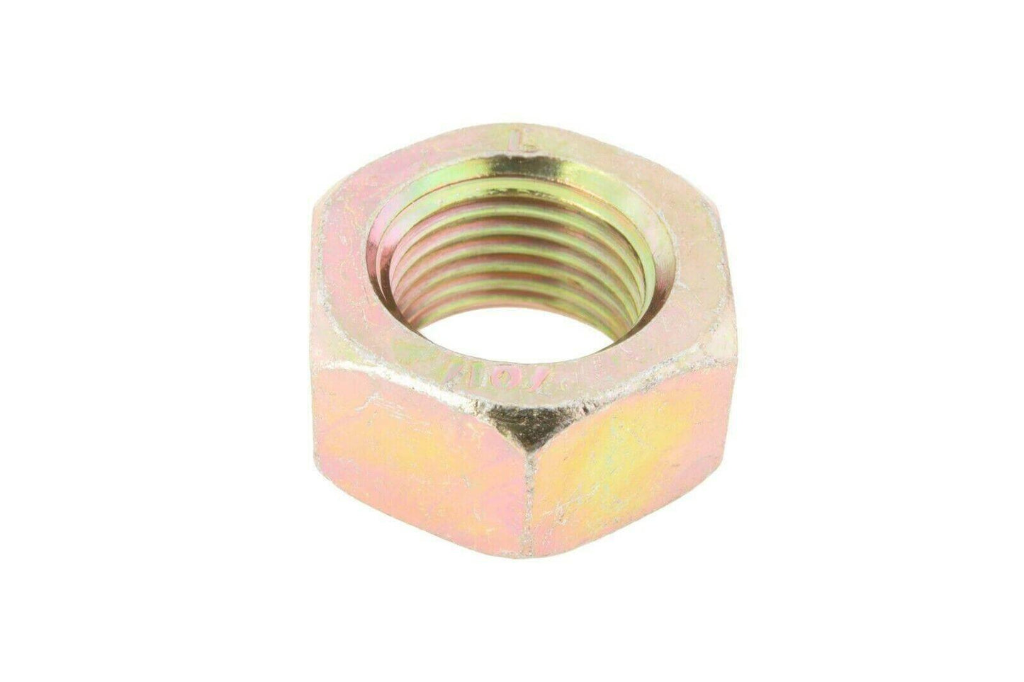 Hexagonal nut M16x1.5 with internal threads, tractor or machinery part on white background