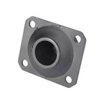 Black metal tractor buffer part with round center hole and four mounting holes