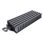 Black plastic tractor filter box with ribbed exterior and latch, compatible with Massey Ferguson