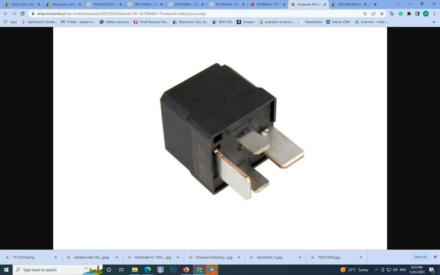 4-pin black automotive relay for tractor, replacement electrical part on white background