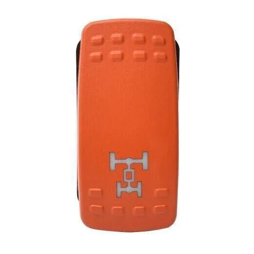 Orange 4WD switch for tractor with differential axle icon, spare part on white background