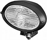 Oval tractor work lamp with clear lens and black housing, mounting bracket visible