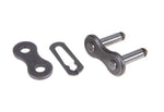 Steel master chain link for tractor machinery, shown disassembled on white background