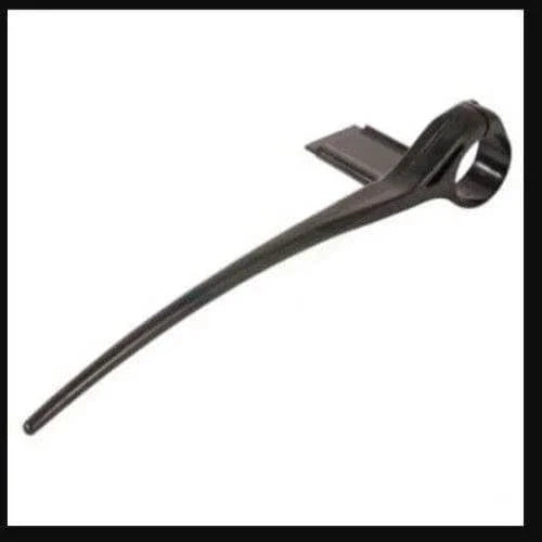 Left hand bat tine for tractor hay rake, black metal replacement part, close-up view