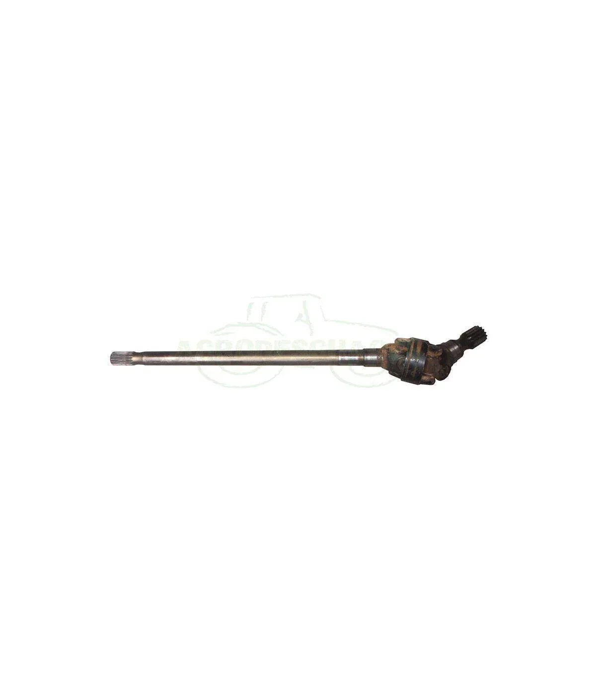 Metal tractor shaft part for agricultural machinery against a white background