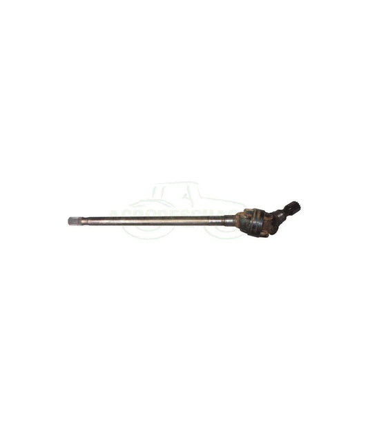 Metal tractor shaft part for agricultural machinery against a white background