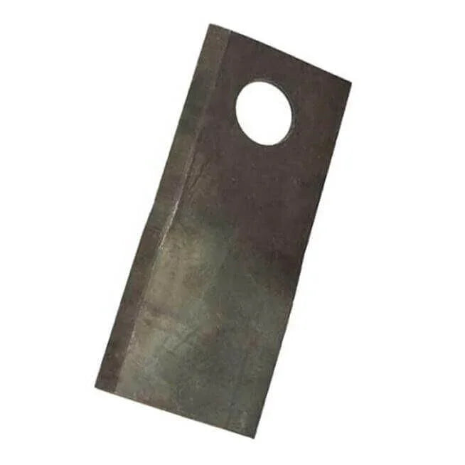 Rectangular metal mower blade with mounting hole for tractor or agricultural equipment