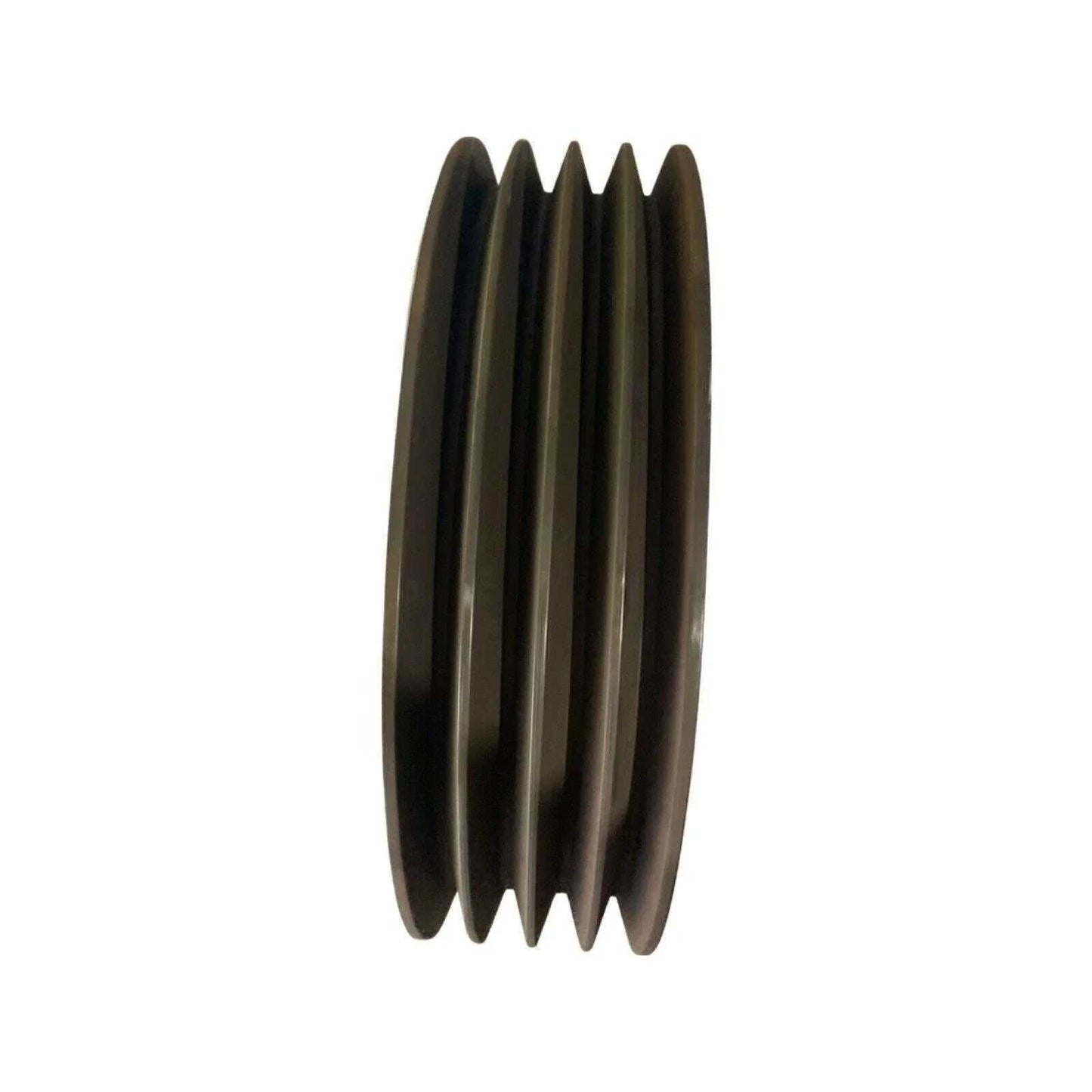 Black bevel gear wheel for disc mower with grooves, tractor machinery part on white background