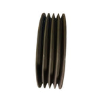Black bevel gear wheel for disc mower with grooves, tractor machinery part on white background