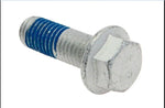 hex flange bolt M12 x 35mm with blue threadlocker, tractor part close-up